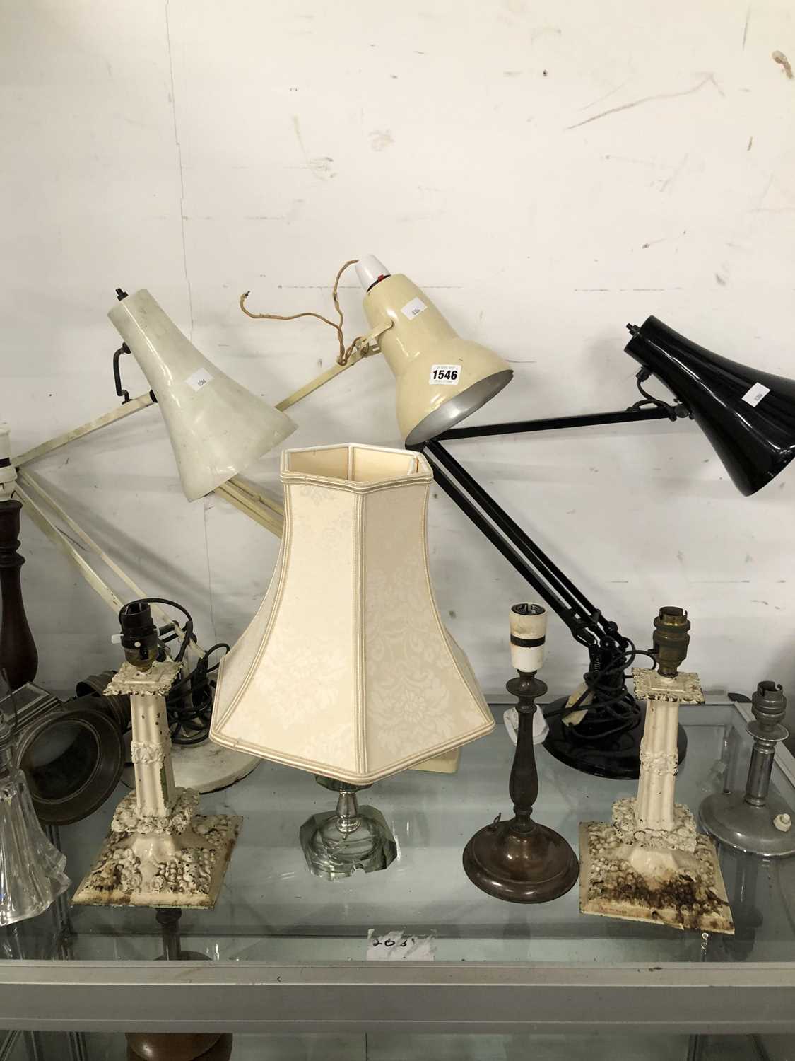Lot 1546 - Three angle poise lamps, other table lamps and...