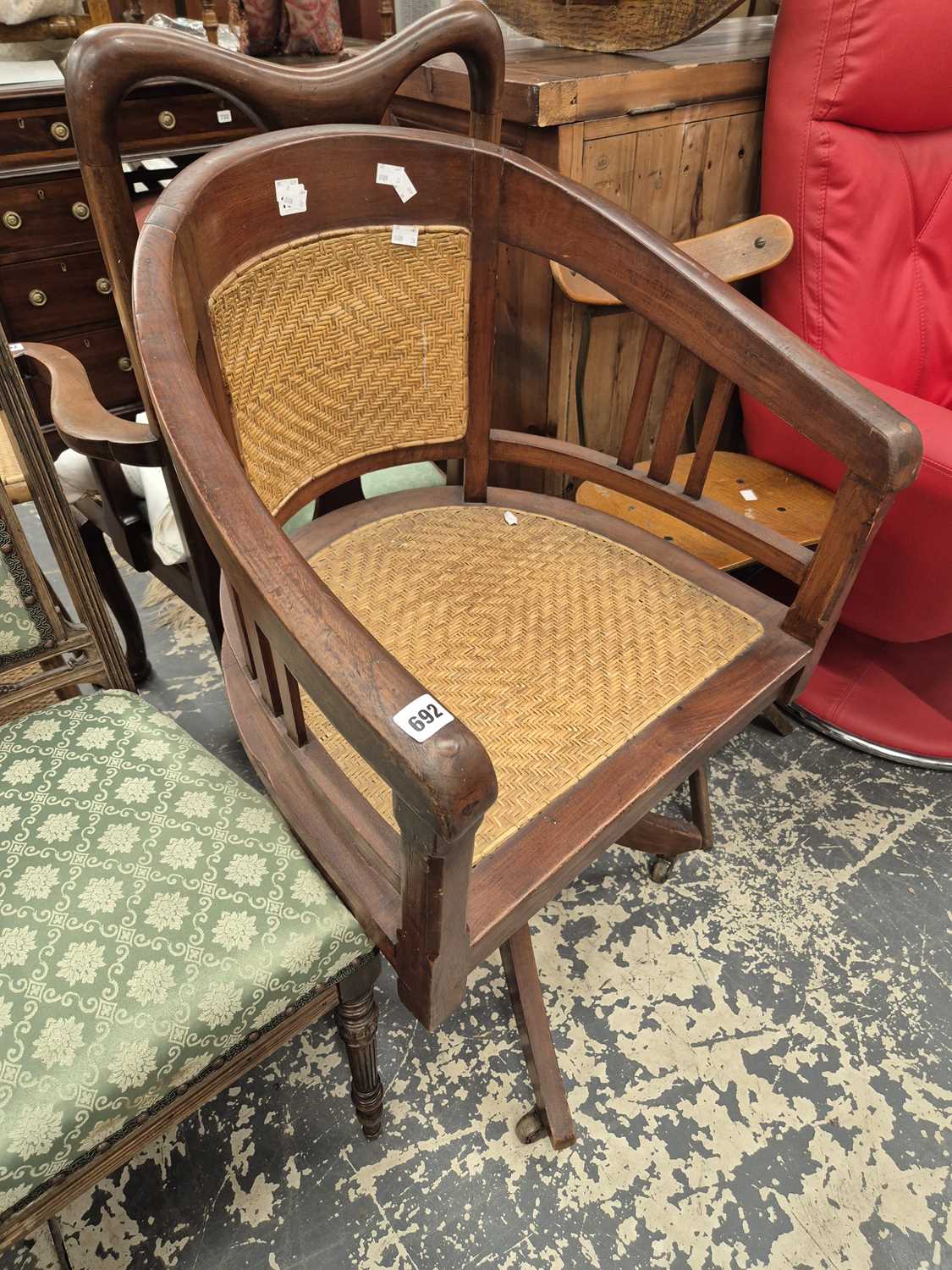 Lot 692 - A Vintage Hardwood framed swivel office desk...