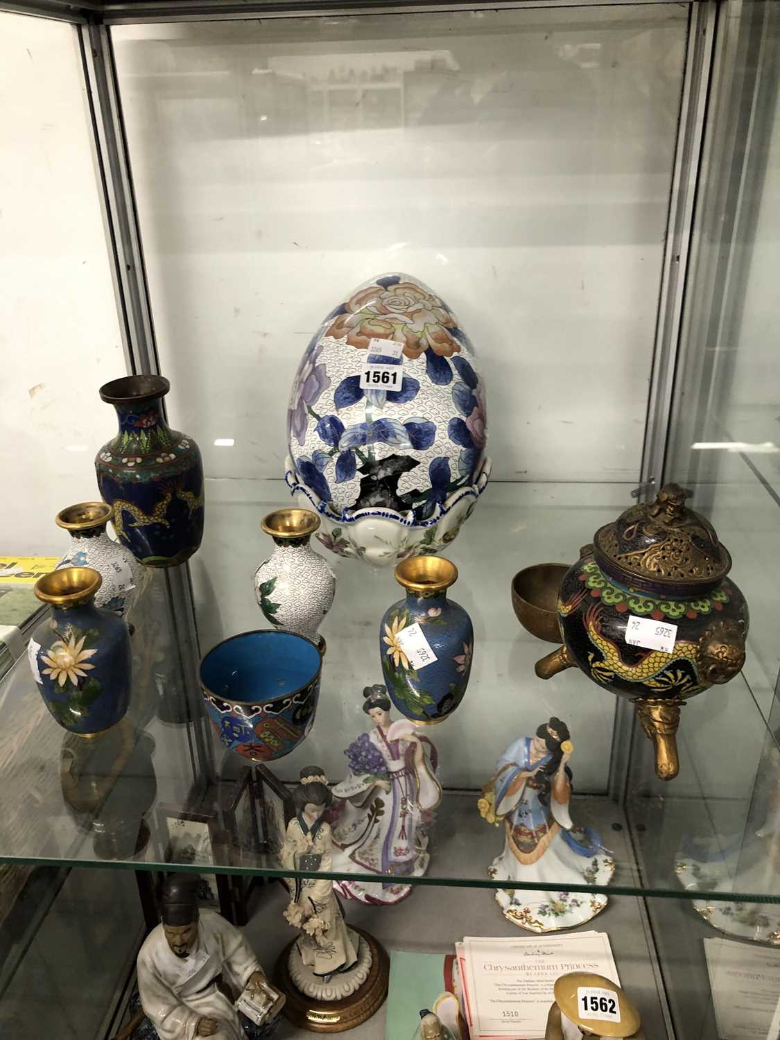 Lot 1561 - Chinese cloisonne: an egg, two pairs and...
