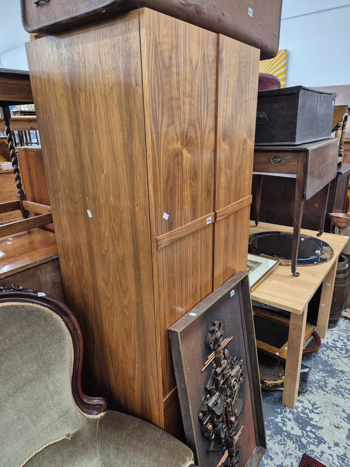 Lot 856 - A walnut veneer. mid century wardrobe.