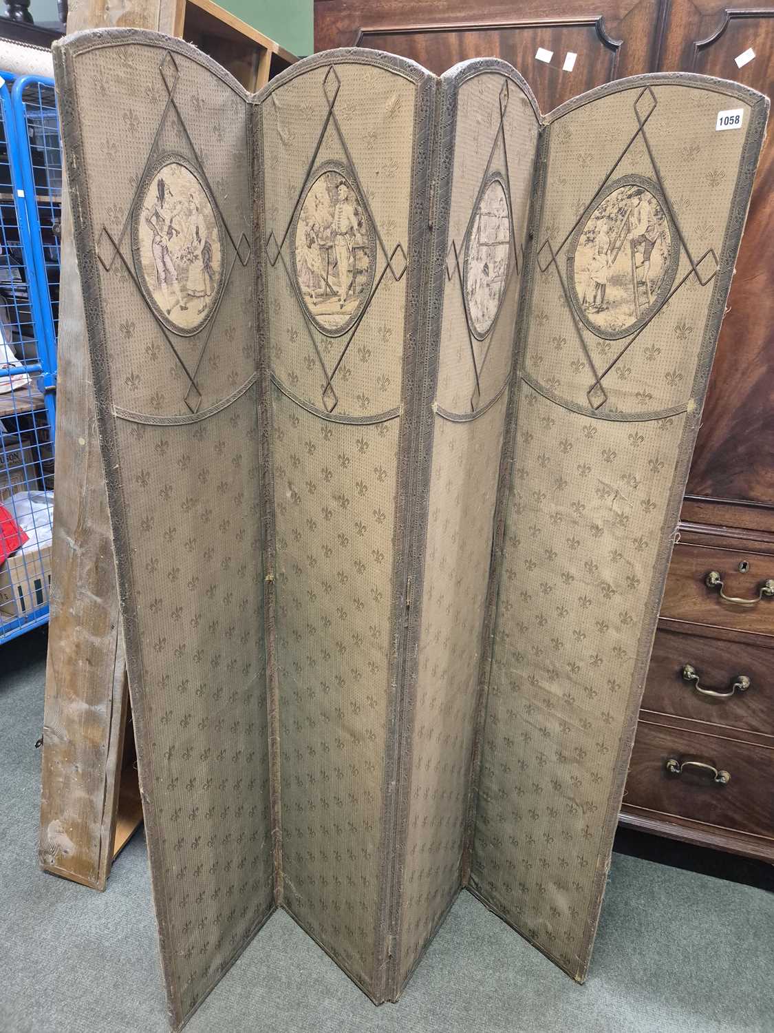 Lot 1058 - A small four fold draught screen Prov....