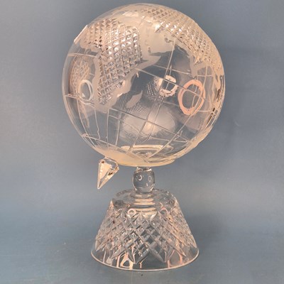 Lot 396 - A cut and frosted glass terrestrial globe.   H...