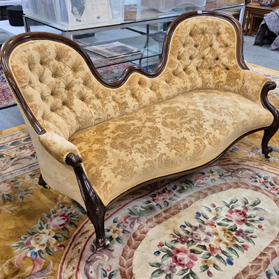 Lot 428 - A mahogany show frame twin button backed...