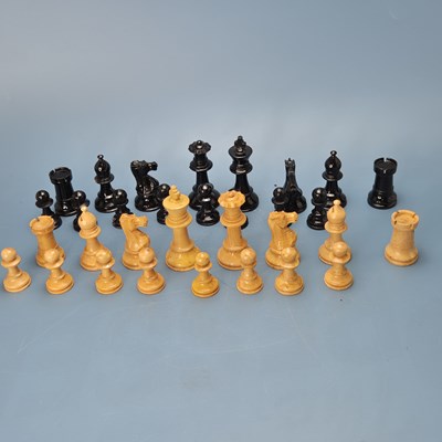 Lot 452 - A mahogany boxed ebony and blond wood Staunton...