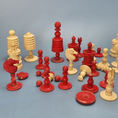 Lot 452 - A mahogany boxed ebony and blond wood Staunton...