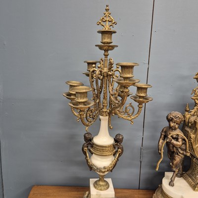 Lot 454 - An ormolu, bronze and white marble clock...