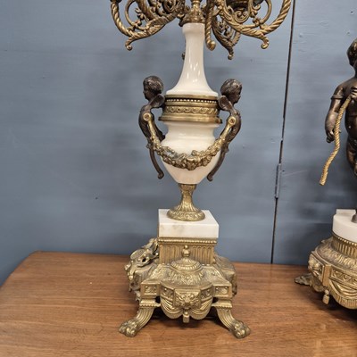 Lot 454 - An ormolu, bronze and white marble clock...