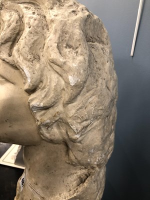 Lot 487 - A plaster bust of a classical male.   H 51cms....