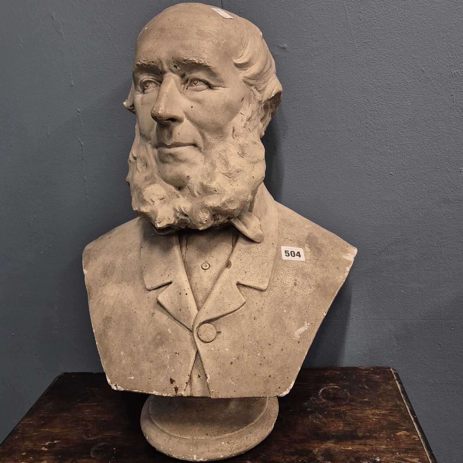 Lot 504 - A plaster portrait bust of a Victorian bearded...