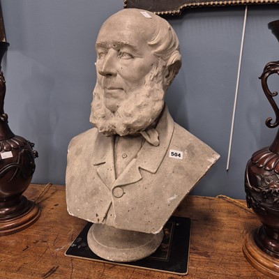 Lot 504 - A plaster portrait bust of a Victorian bearded...
