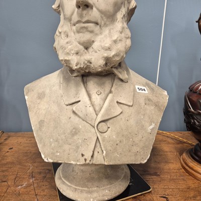 Lot 504 - A plaster portrait bust of a Victorian bearded...