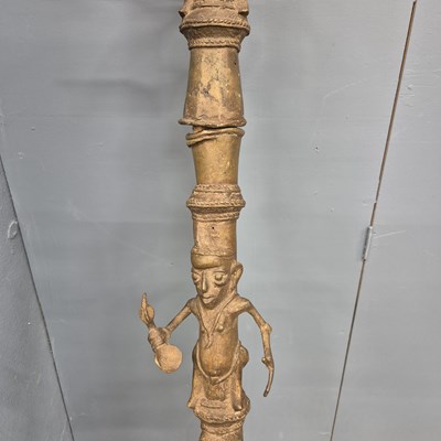 Lot 562 - A Benin bronze ceremonial pipe, the mask bowl...