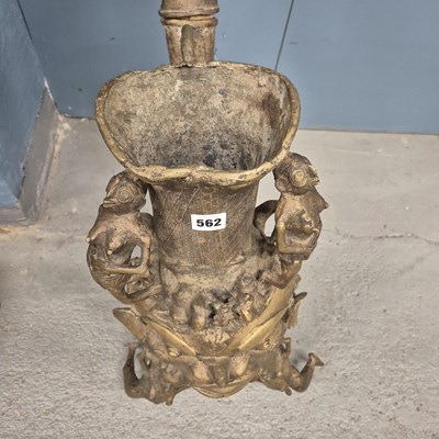 Lot 562 - A Benin bronze ceremonial pipe, the mask bowl...