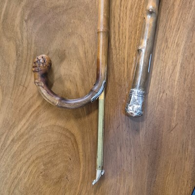 Lot 578 - A silver mounted bamboo walking stick...