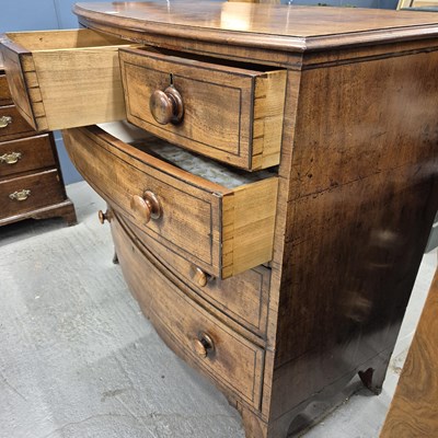 Lot 581 - An ebony line inlaid mahogany bow front chest...