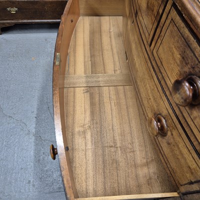 Lot 581 - An ebony line inlaid mahogany bow front chest...