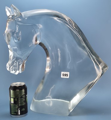 Lot 595 - A Lalique clear glass head of a horse, incised...