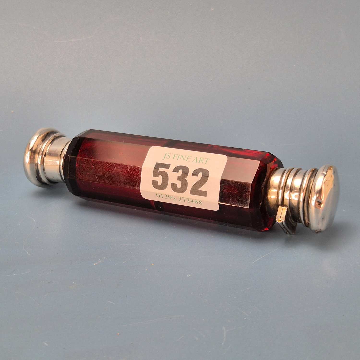 Lot 532 - A Victorian silver topped cranberry glass...