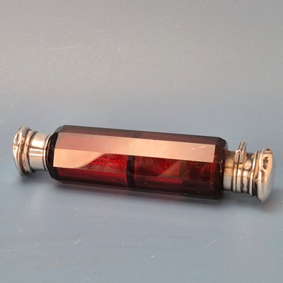 Lot 532 - A Victorian silver topped cranberry glass...