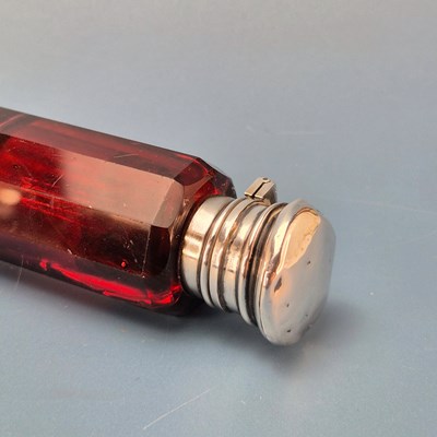 Lot 532 - A Victorian silver topped cranberry glass...