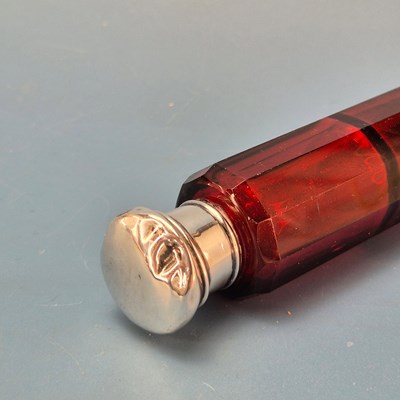 Lot 532 - A Victorian silver topped cranberry glass...