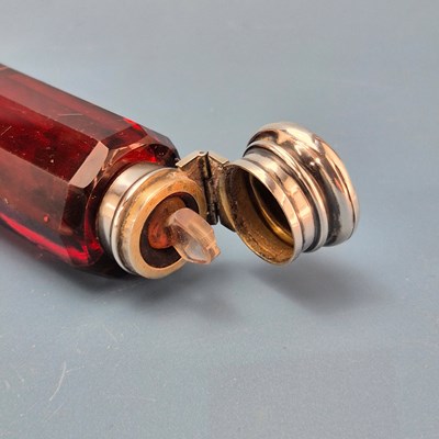 Lot 532 - A Victorian silver topped cranberry glass...
