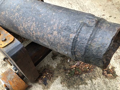 Lot 1307 - An impressive 18th century iron cannon on a...