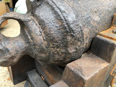 Lot 1307 - An impressive 18th century iron cannon on a...