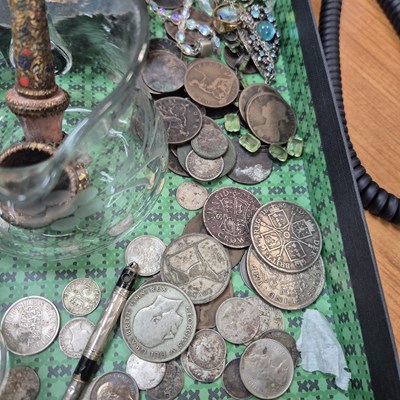 Lot 1511 - Cut glass shot glasses, coins, a pipe, a...