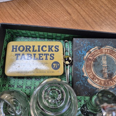 Lot 1511 - Cut glass shot glasses, coins, a pipe, a...