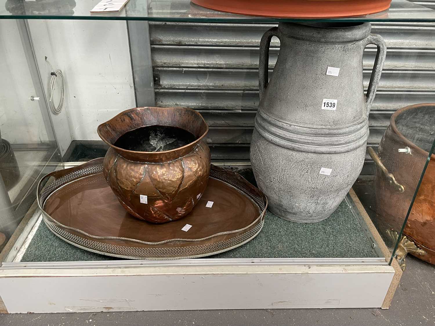 Lot 1539 - A grey studio pottery two handled vase, an...