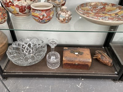 Lot 1584 - A glass punch bowl, a decanter, a leather...