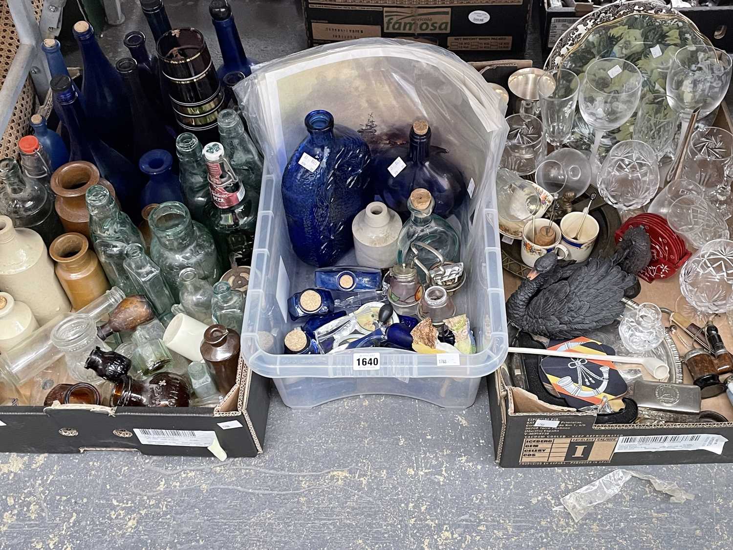 Lot 1640 - Vintage glass and stoneware bottles, drinking...
