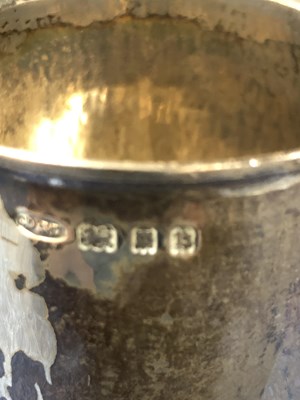 Lot 1072 - Two hallmarked silver small tankards. Gross...