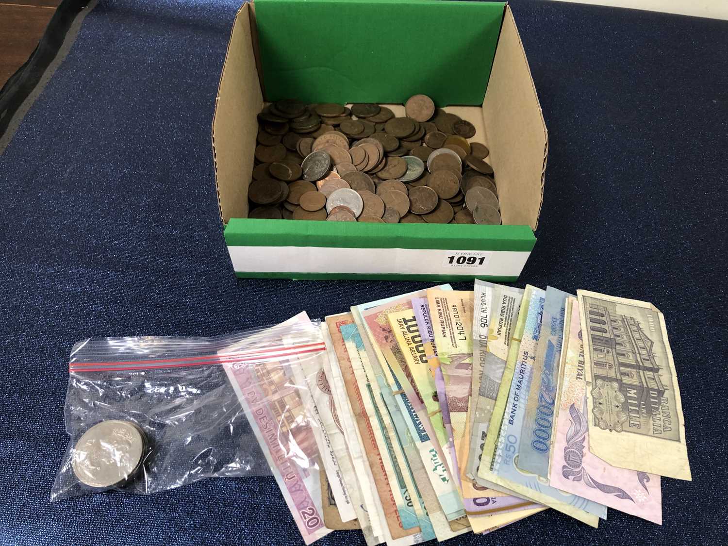 Lot 1091 - Vintage bank notes and coins.