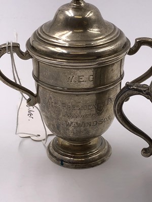 Lot 1057 - Three hallmarked silver presentation trophy...