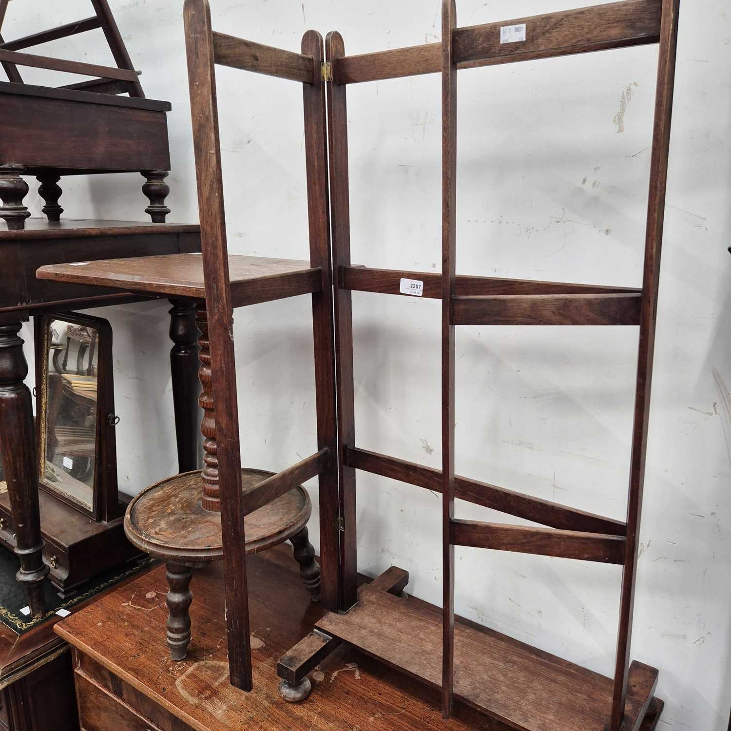 Lot 2207 - A mahogany towel rail and an oak occasional...