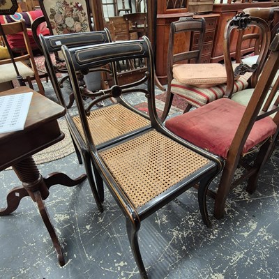 Lot 2234 - A pair of regency ebonised cane seated side...