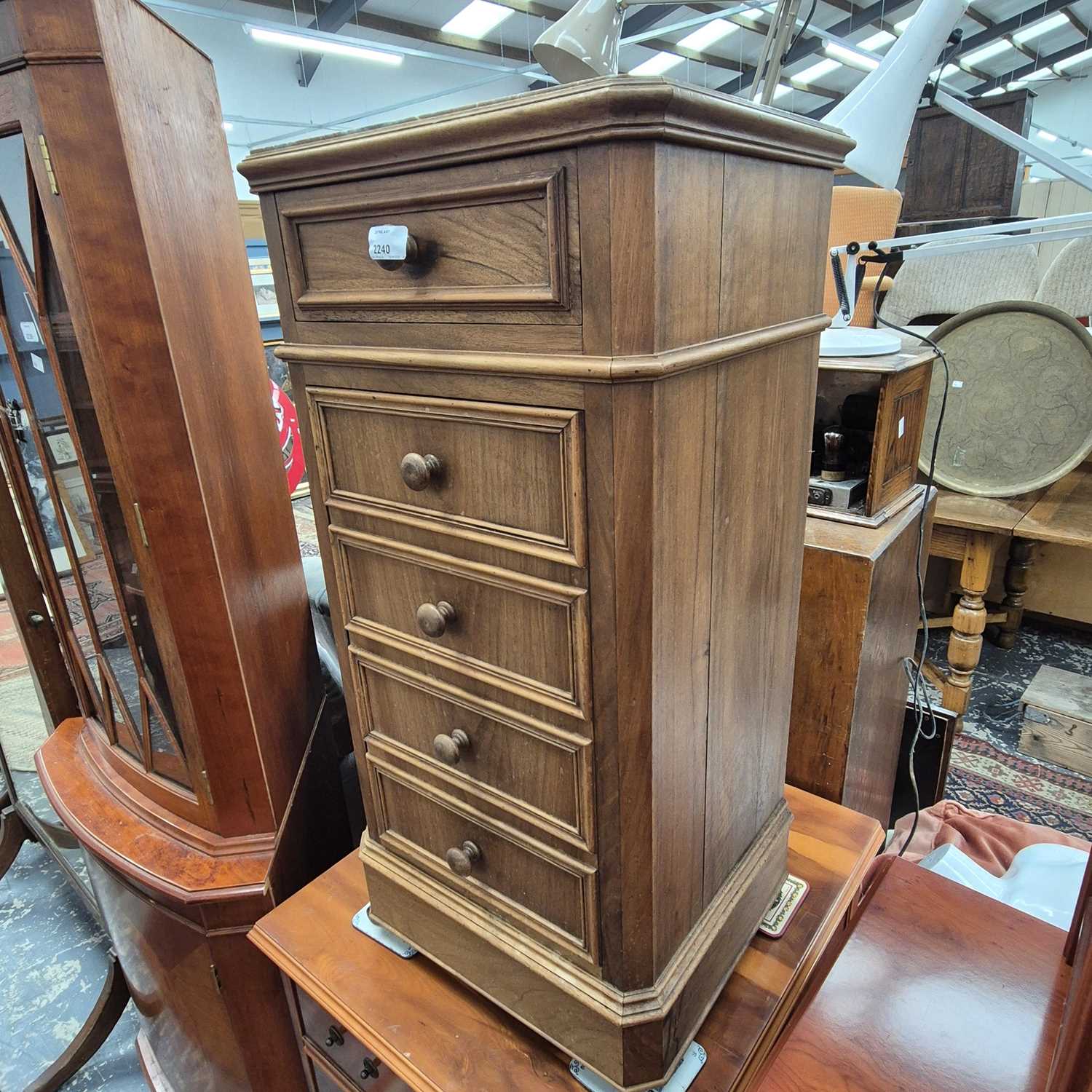 Lot 2240 - A French walnut marble topped bedside cabinet...