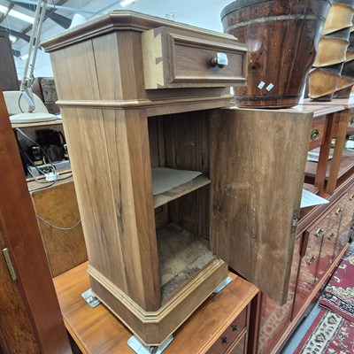Lot 2240 - A French walnut marble topped bedside cabinet...