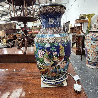 Lot 2245 - A pair of large decorative cloisonne table...