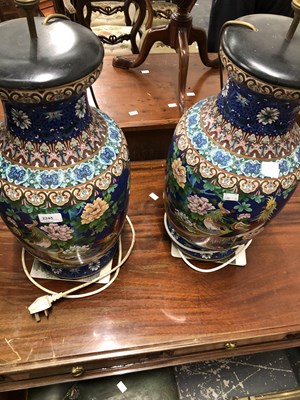 Lot 2245 - A pair of large decorative cloisonne table...
