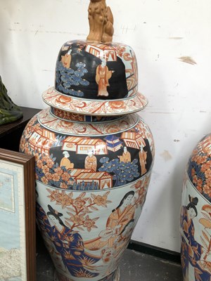 Lot 2247 - A pair of monumental Imari decorated lidded...