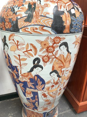 Lot 2247 - A pair of monumental Imari decorated lidded...