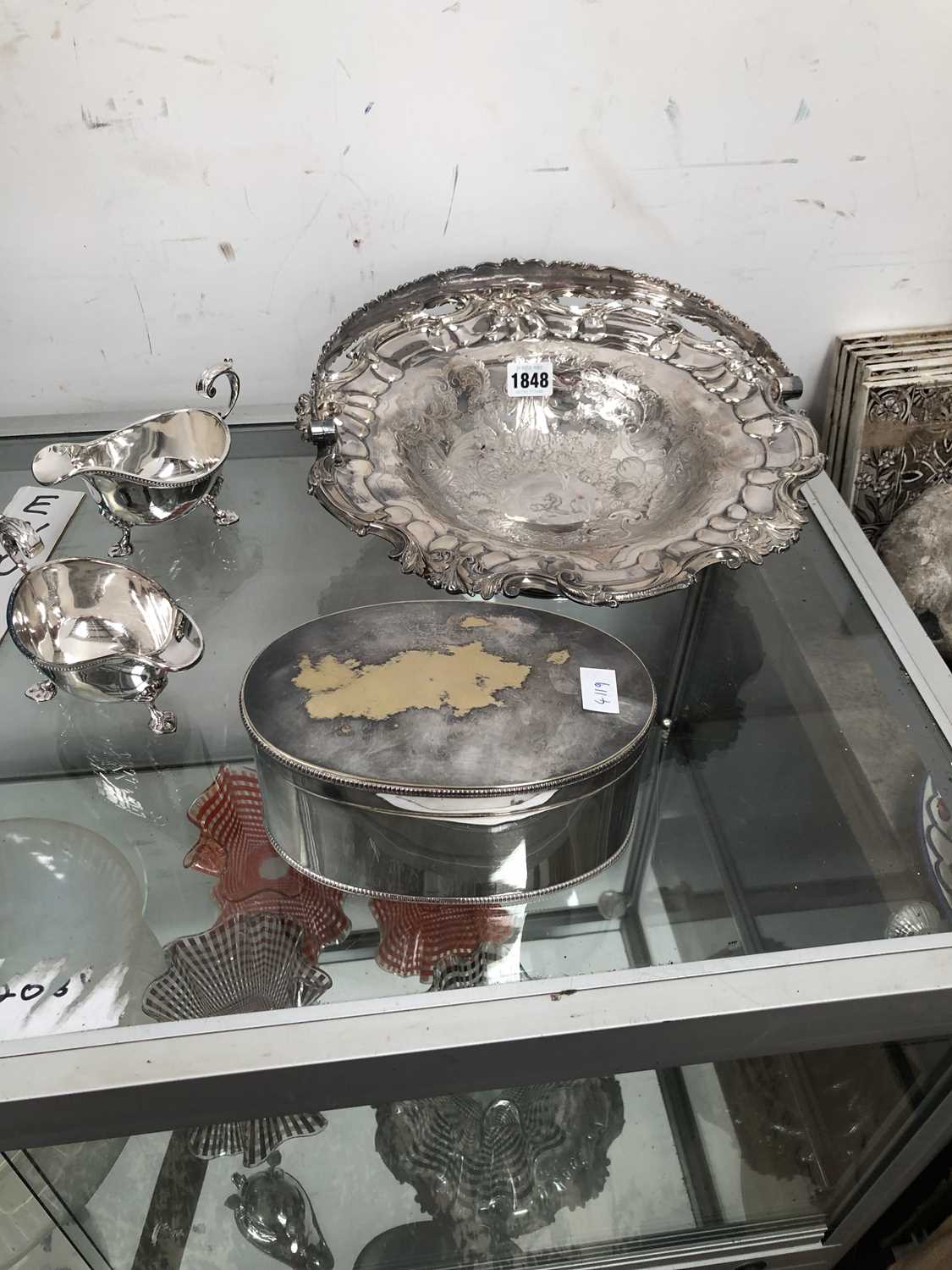 Lot 1848 - An old Sheffield plate cake basket, an...