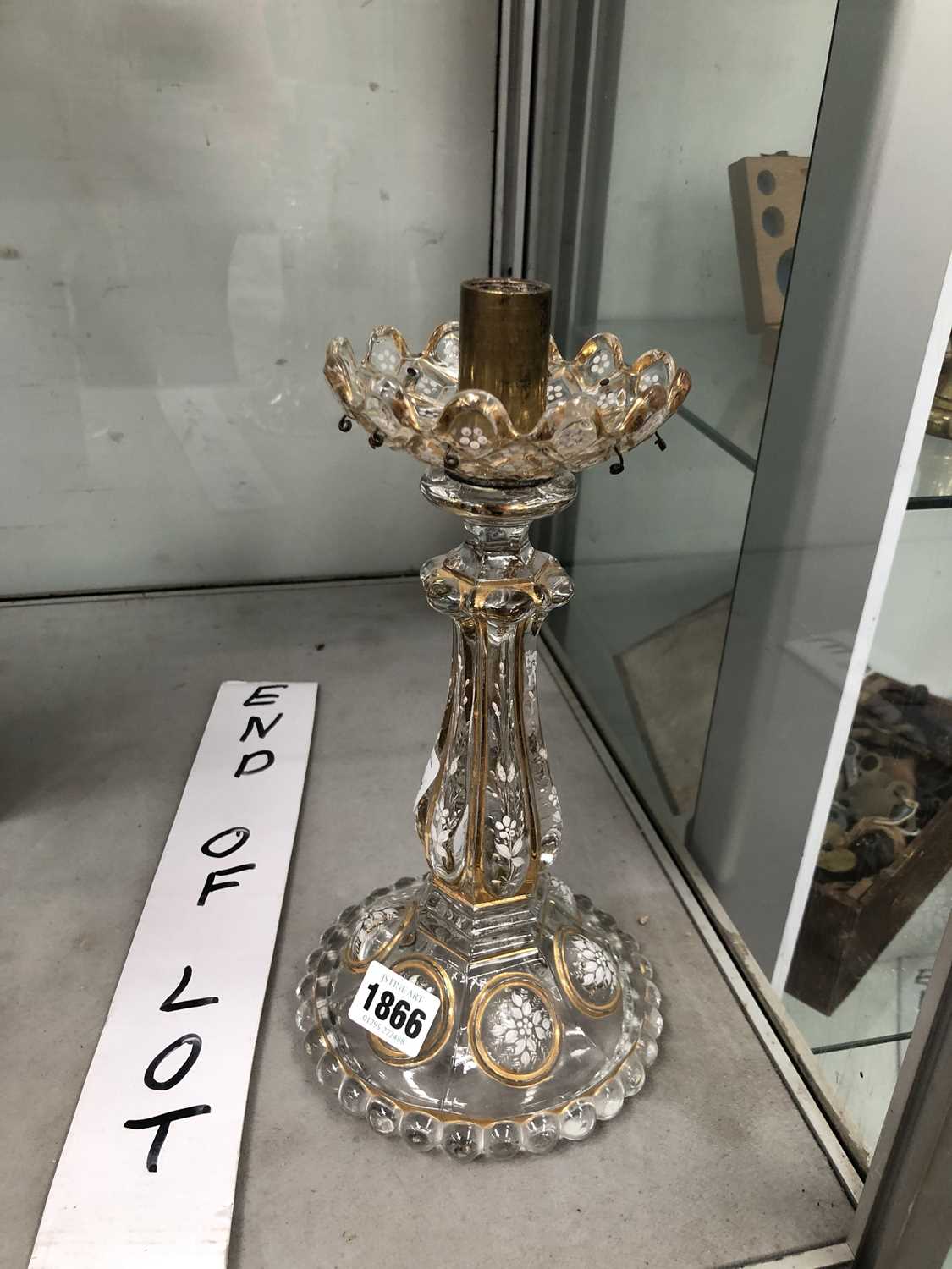 Lot 1866 - A clear glass lustre table lamp base white...
