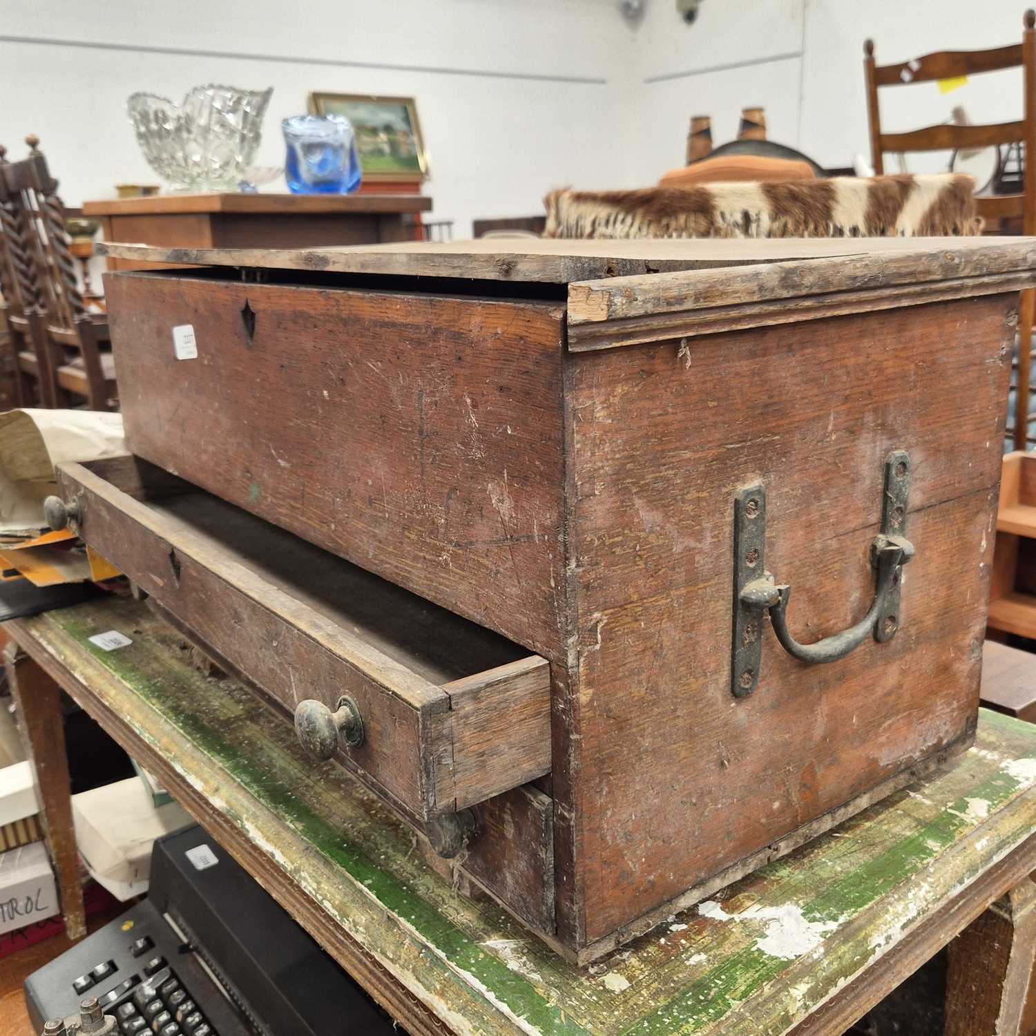 Lot 2337 - A small oak blanket box with two drawers.