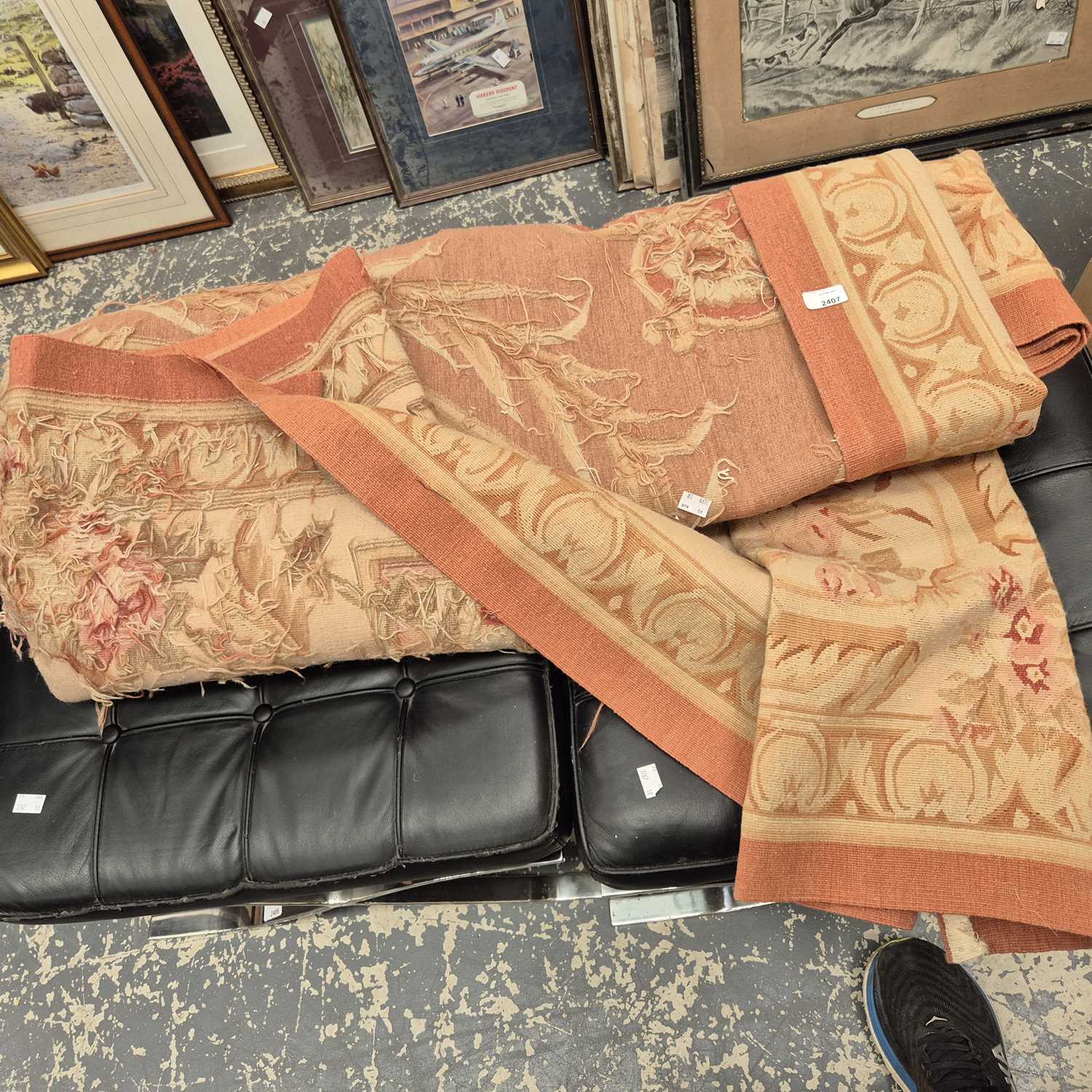 Lot 2407 - A vintage Aubusson flat weave carpet. 283 x 240cm