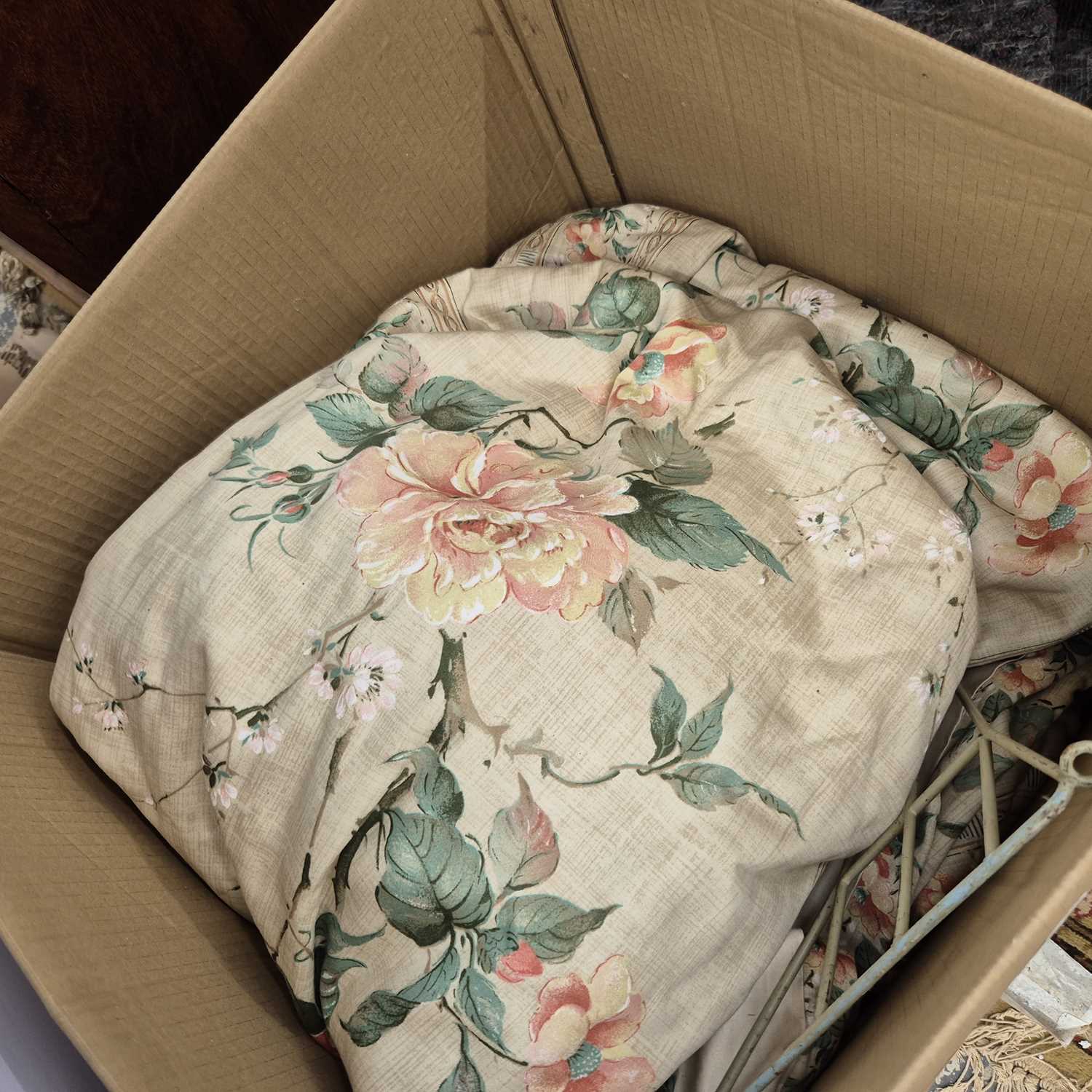 Lot 2455 - A pair of large floral interlined curtains.