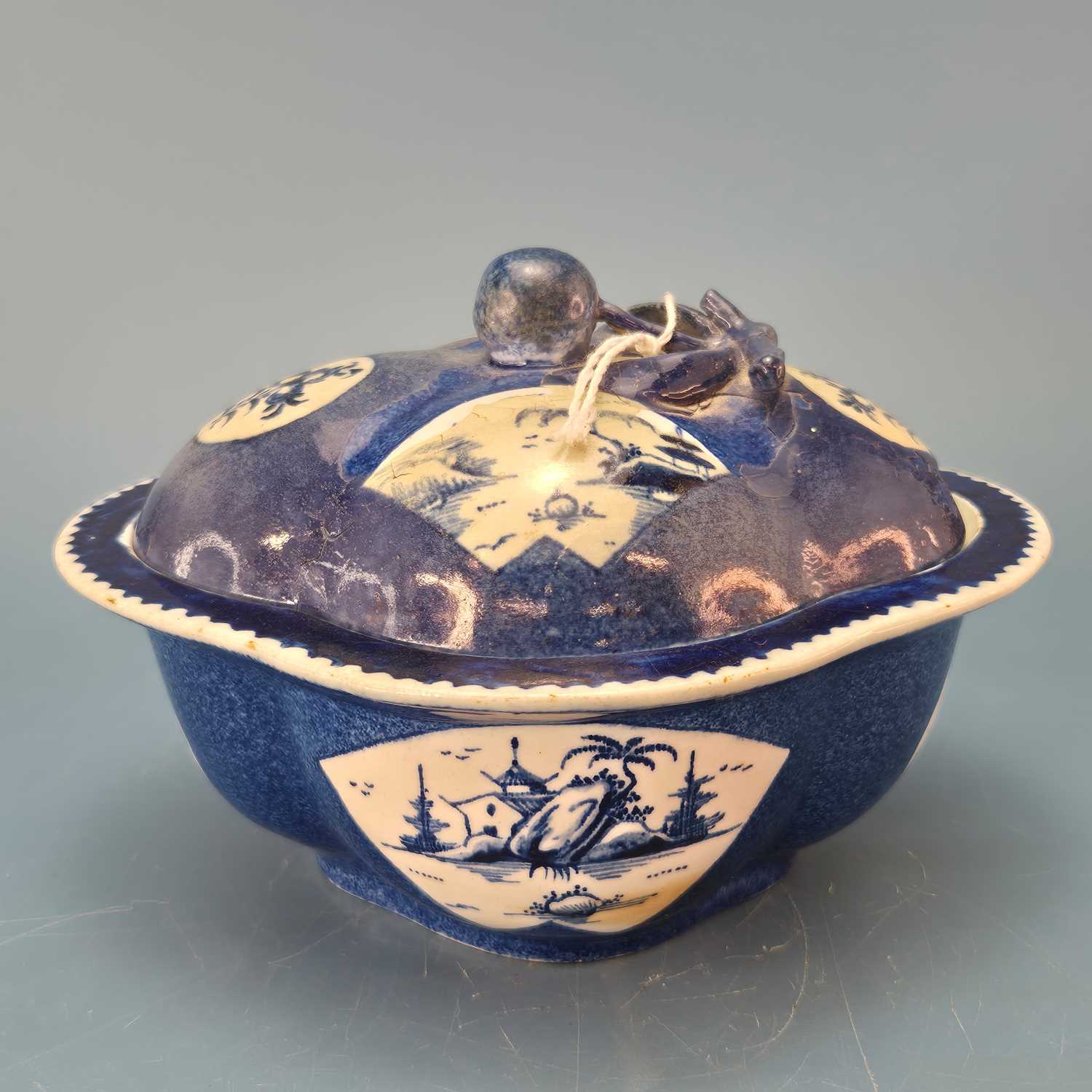 Lot 212 - A Bow powder blue ground sauce boat and cover...
